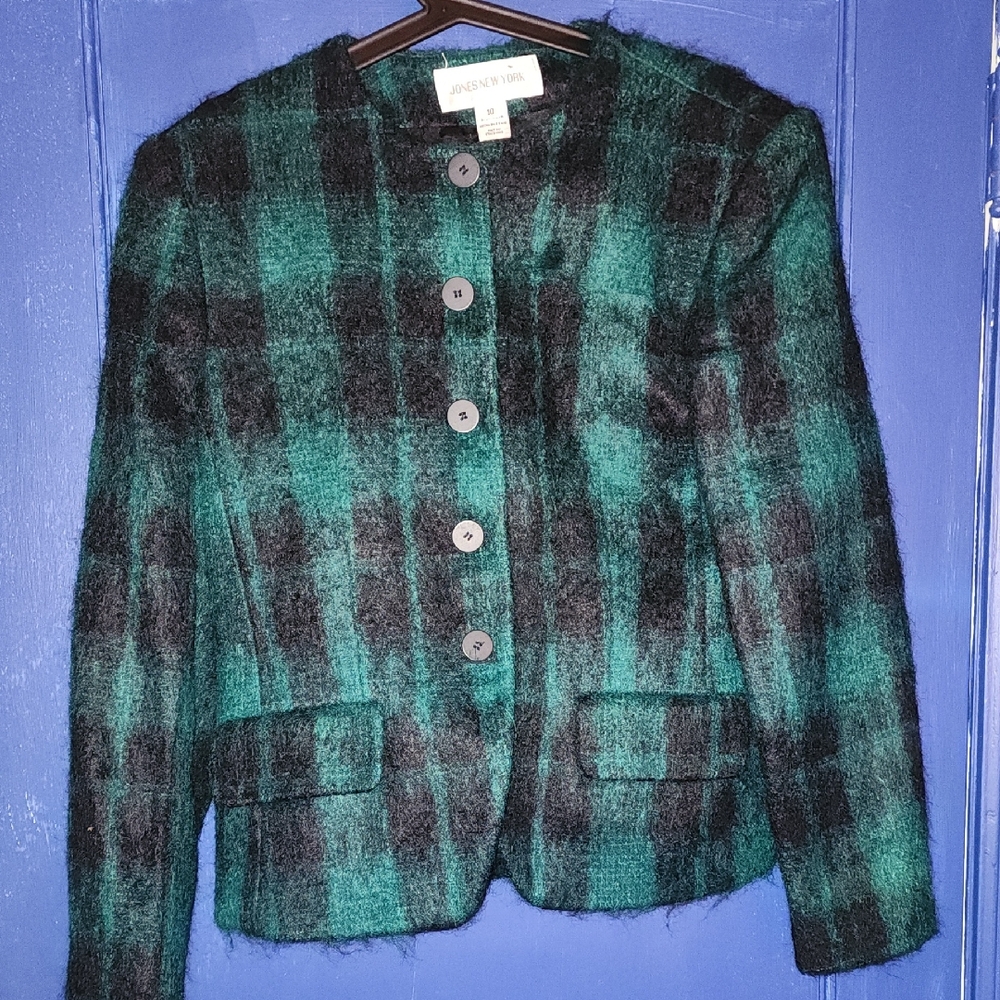 Jigsaw Teal and Black Checkered Blazer